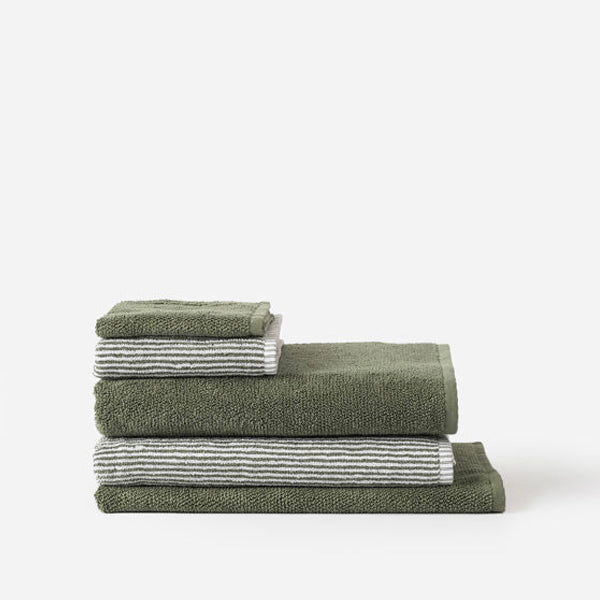 Stripe Cotton Face Cloth - Olive/White - Image 2