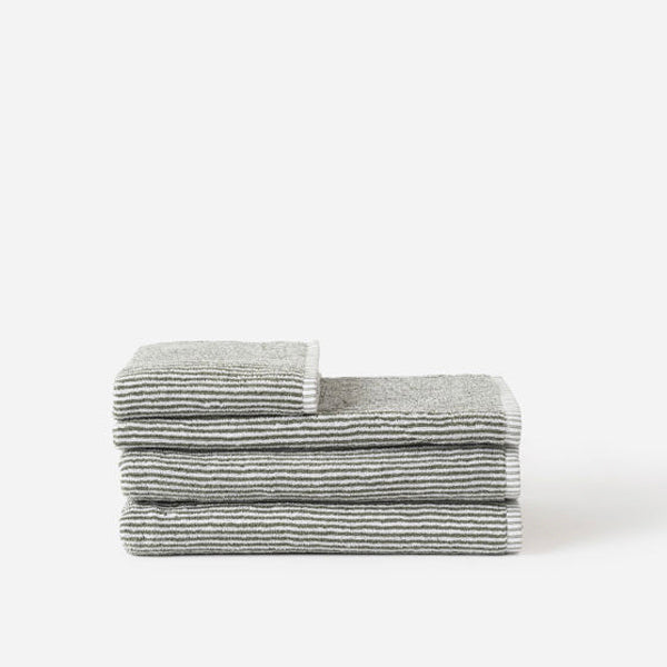 Stripe Cotton Hand Towel - Olive/White