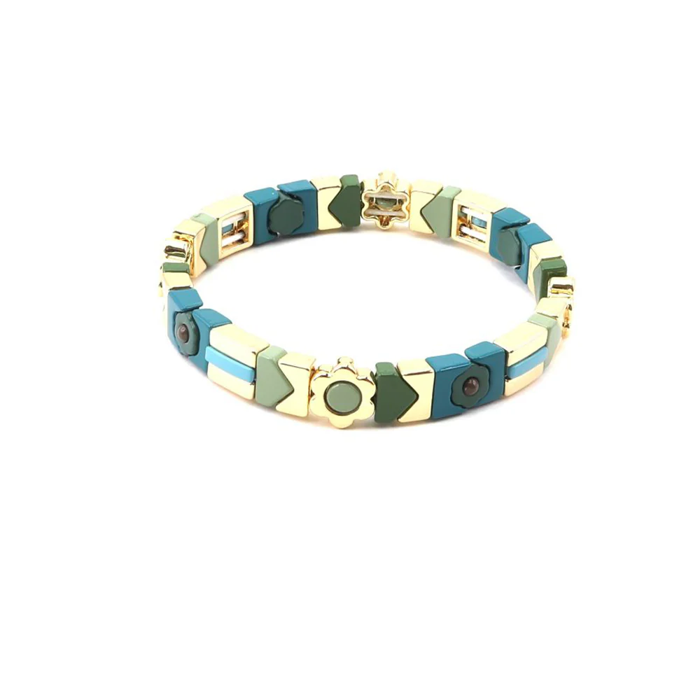 Teal Flower Candy Tile Bracelet