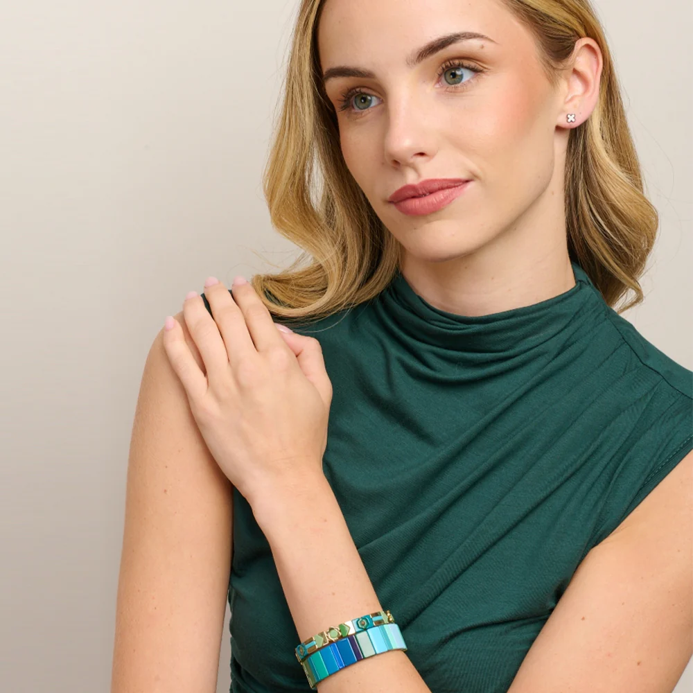 Teal Flower Candy Tile Bracelet - Image 2