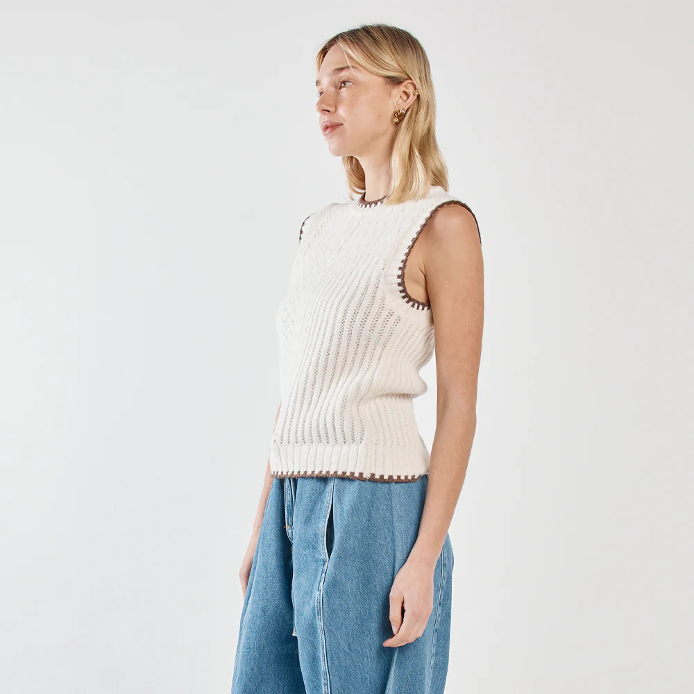 Tonia Knit Vest - Cream + Mushroom - Image 6