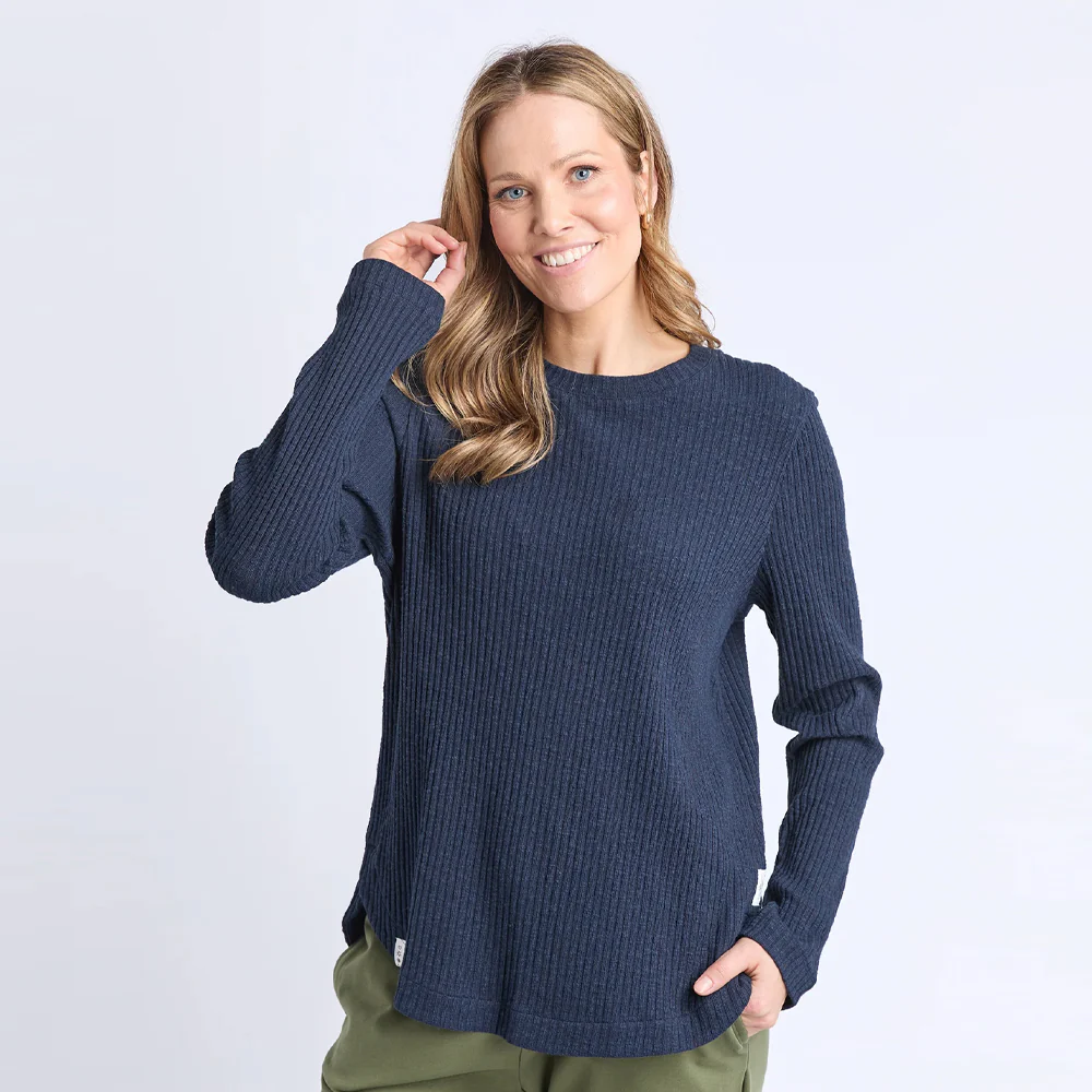 Veronica Rib Long Sleeve Tee - Navy