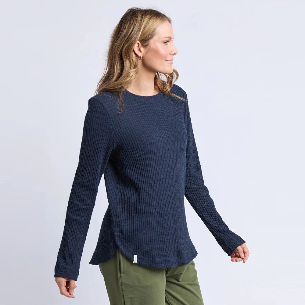 Veronica Rib Long Sleeve Tee - Navy - Image 3