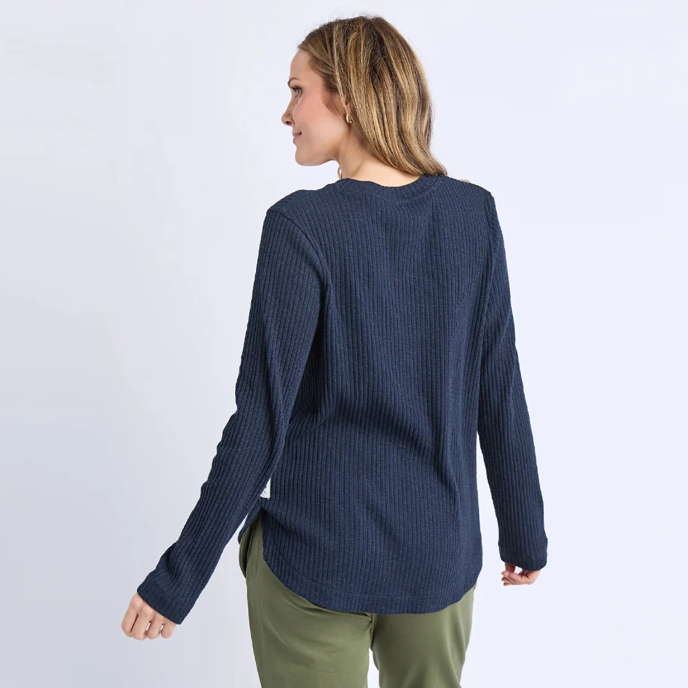 Veronica Rib Long Sleeve Tee - Navy - Image 4