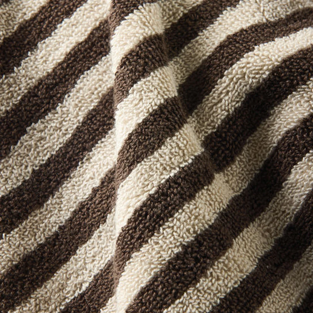 Wide Stripe Cotton Bath Towel - Cocoa/Bone - Image 2