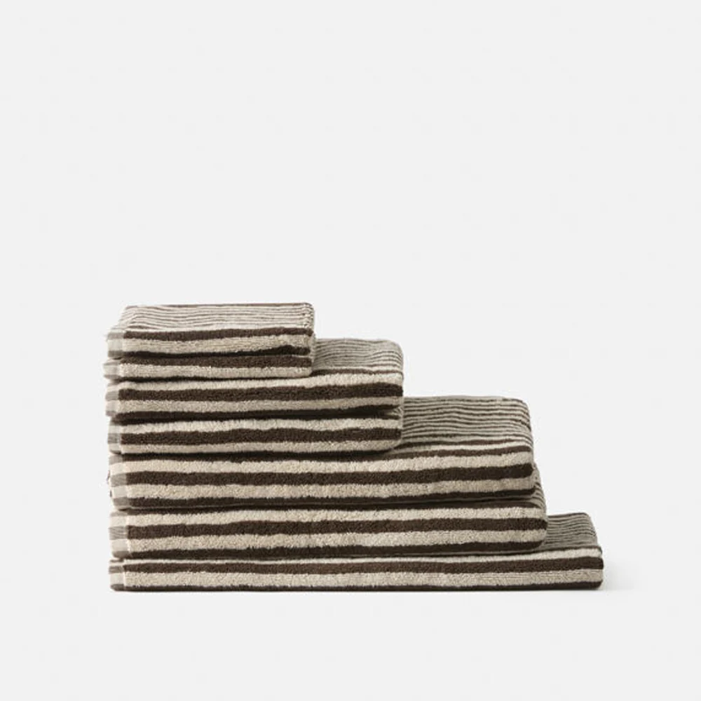 Wide Stripe Cotton Face Cloth - Cocoa/Bone