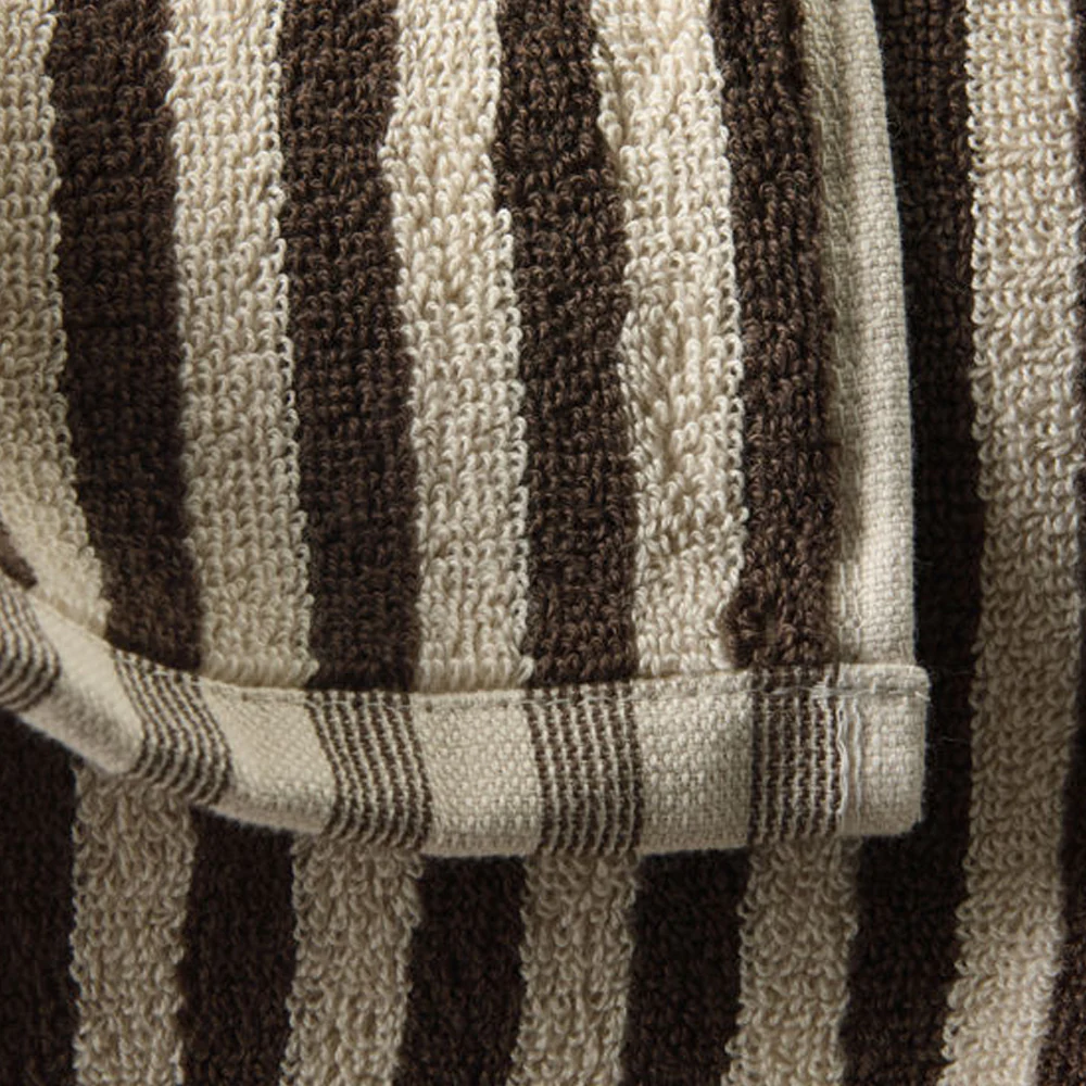 Wide Stripe Cotton Face Cloth - Cocoa/Bone - Image 3