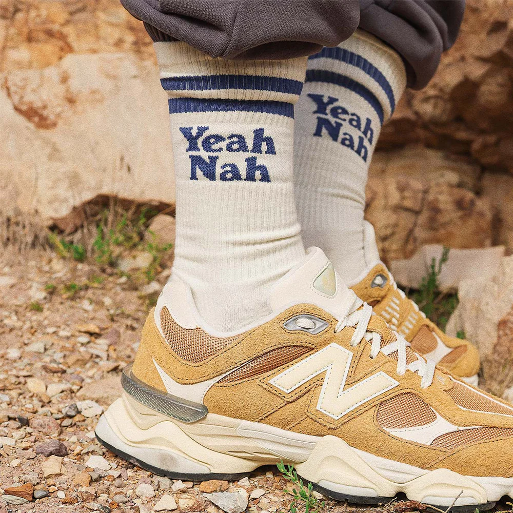 Yeah Nah Mens Socks - White